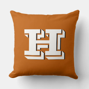 Burnt Orange School Pride Color Style Monogram Throw Pillow