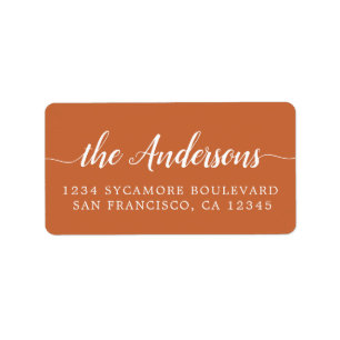 Burnt Orange Script Family Return Address Label