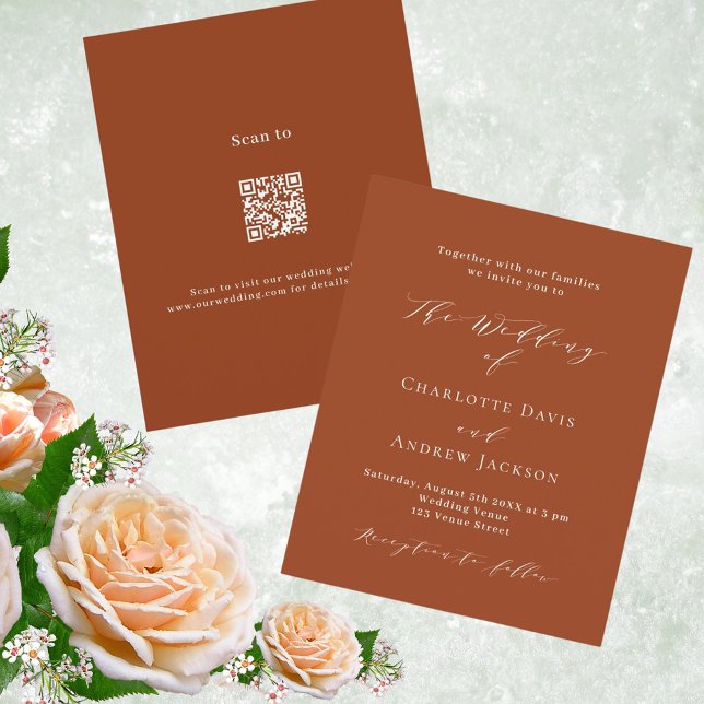 Burnt orange script QR code RSVP budget wedding (Creator Uploaded)