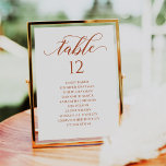 Burnt Orange Script Table Number Seating Chart<br><div class="desc">Modern and elegant design printed Burnt Orange Calligraphy Script Table Number Seating Chart Cards that can be customized with your text and add each table number card to your cart, one by one. Please click the "Customize it" button and use our design tool to modify this template. Check out the...</div>