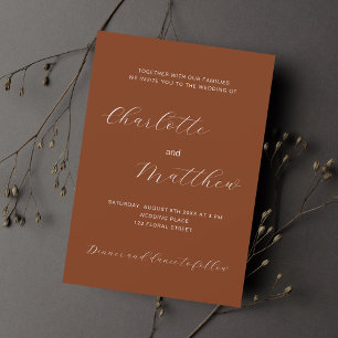 Burnt orange script wedding invitation