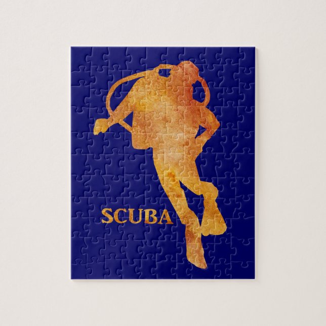 Burnt Orange SCUBA Diver Jigsaw Puzzle (Vertical)