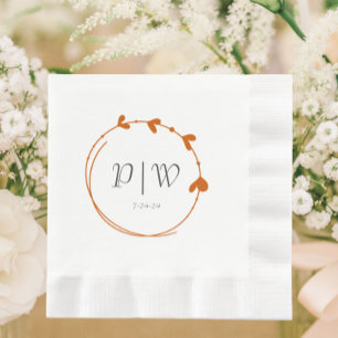 Burnt Orange Simple Heart Wreath Monogram Wedding Napkin