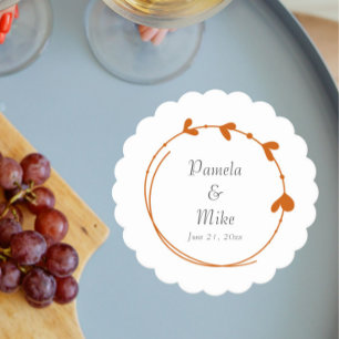 Burnt Orange Simple Heart Wreath Wedding Paper Coaster