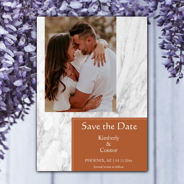 Burnt Orange Simple Marbled Photo Save The Date (Burnt Orange Simple Marbled Photo Save the Date)