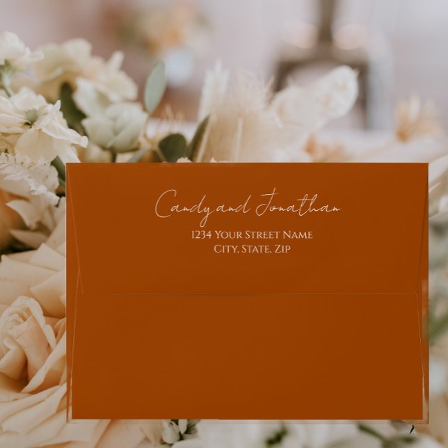 Burnt Orange Simple Style Modern Script Wedding Envelope (In Situ Flowers)