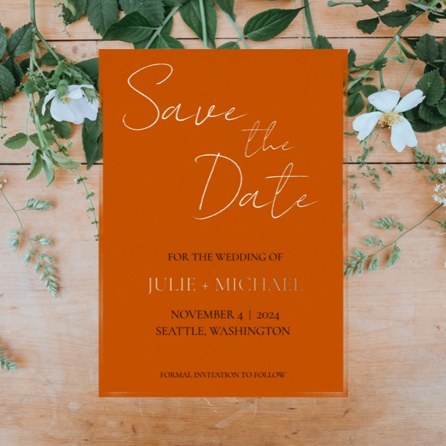 Burnt Orange Simple Style Wedding Save the Date (In Situ Wedding)