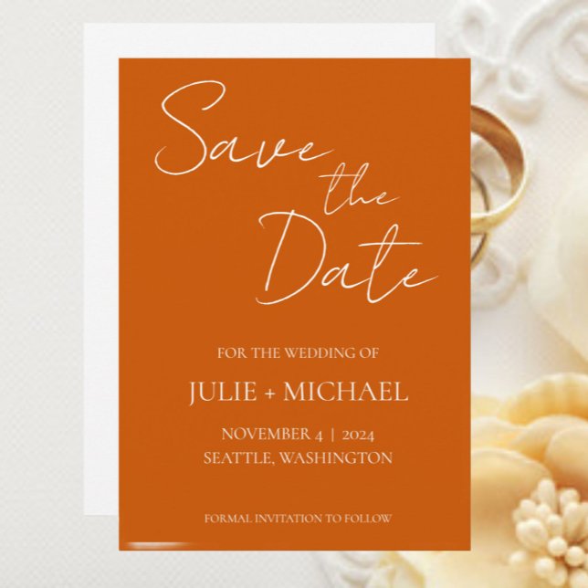 Burnt Orange Simple Style Wedding Save The Date (In Situ Wedding)