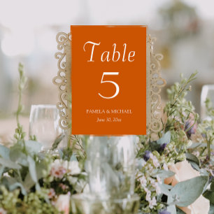Burnt Orange Simple Style Wedding Table Number