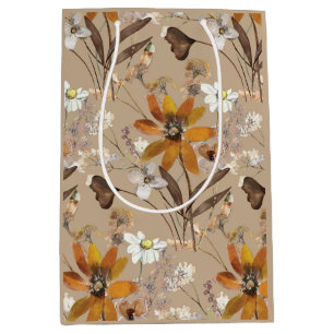 Burnt Orange Simple Wildflower Fall Floral  Medium Gift Bag