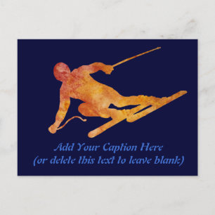 Burnt Orange Skier with Customizable Text Postcard