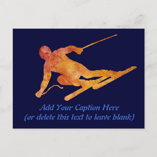 Burnt Orange Skier with Customizable Text Postcard (Front)