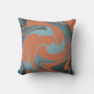 Burnt Orange Slate Seafoam Abstract Flower Motif  Throw Pillow