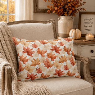 Burnt Orange Soft Beige Maple Leaf Fall Farmhouse Accent Pillow