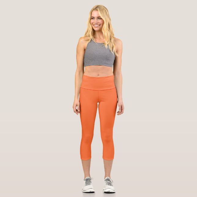 Burnt Orange Solid Colour Capri Leggings (Front)