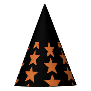 Burnt Orange Star Pattern Witchy Halloween  Party Hat