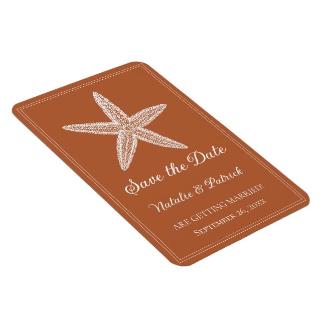 Burnt Orange Starfish Save the Date Magnet (Right Side)