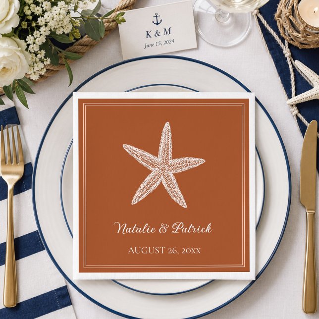 Burnt Orange Starfish Wedding Napkin (Burnt Orange Starfish Wedding Napkins)