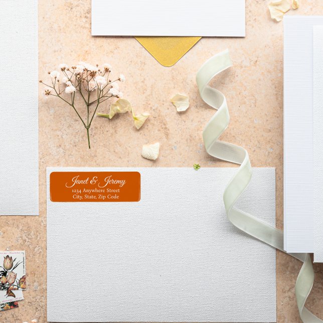 Burnt Orange Stylized Names Wedding Return Address (In Situ Wedding)
