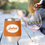 Burnt Orange Stylized Wedding Groomsman Name<br><div class="desc">Gift your wedding groomsman with this trendy and personalized, stainless steel wine tumbler with his name in stylized script inside a white, oval design. Background colour and script is a burnt orange. Personalize your wine tumbler by editing and replacing name with desired name. Available in many, popular wedding colour schemes....</div>