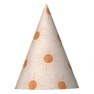 Burnt Orange Sun Watercolor Birthday Party Party Hat