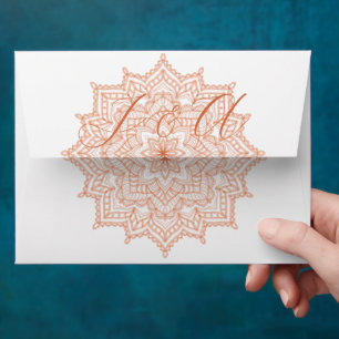 Burnt Orange Sunrise Mandala Summer Fall Wedding Envelope