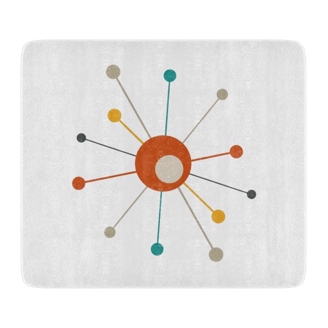 Burnt Orange Teal Atomic Era Starburst Mid Century Cutting Board (Front)