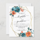 Burnt Orange Teal Budget Rust Wedding Invitation