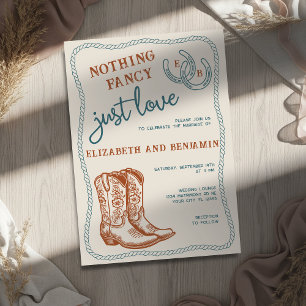 Burnt Orange Teal Cream Western Horseshoe Wedding Invitation
