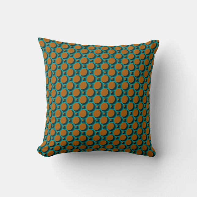 Burnt Orange & Teal Geometric Pattern Throw Pillow (Front)
