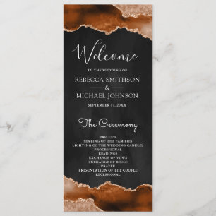 Burnt Orange Terracotta Agate Marble Black Wedding Program