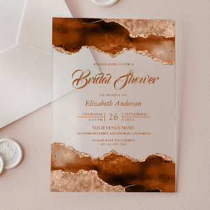 Burnt Orange Terracotta Agate Marble Bridal Shower Acrylic Invitations