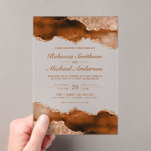 Burnt Orange Terracotta Agate Marble Wedding Acrylic Invitations