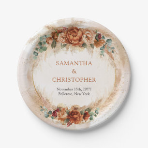 Burnt orange terracotta and greenery foliage arch  paper plate