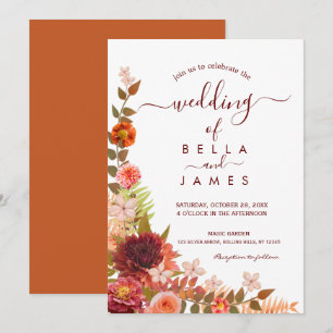 Burnt Orange Terracotta Boho Floral Wedding  Invitation