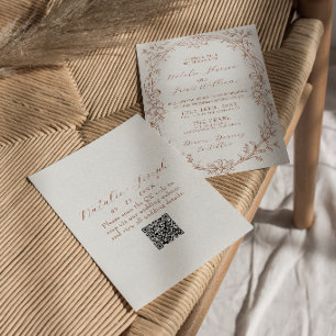 Burnt Orange Terracotta Boho QR Code Wedding  Invitation