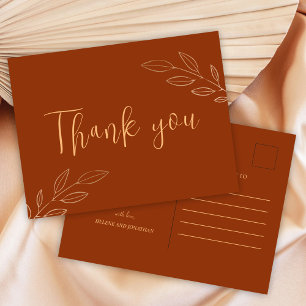 Burnt Orange Terracotta Boho Wedding Thank You Postcard