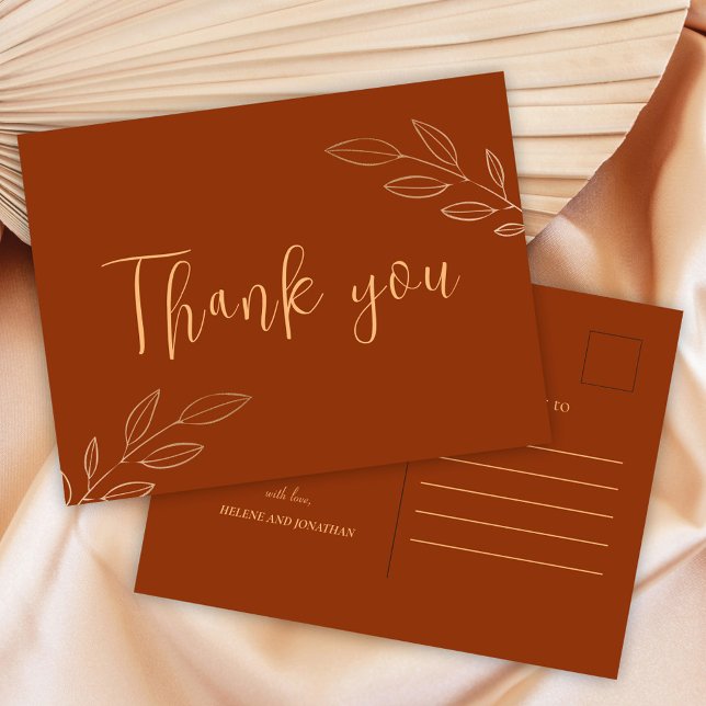 Burnt Orange Terracotta Boho Wedding Thank You Postcard (Burnt Orange Terracotta Boho Wedding Thank You Postcard)