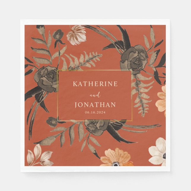 Burnt orange terracotta fall foliage wedding napkin (Front)