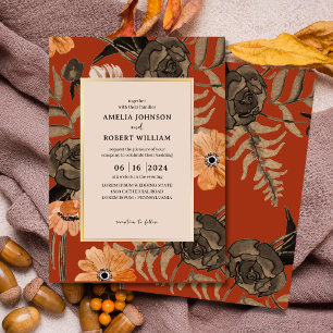 Burnt orange Terracotta Floral Fall Wedding Invitation
