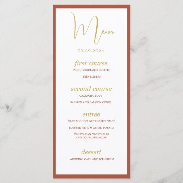Burnt Orange Terracotta Floral Wedding Menu  (Front)
