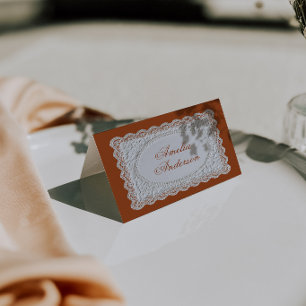 Burnt Orange Terracotta  Lace Wedding Place Cards