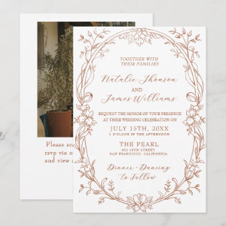 Burnt Orange Terracotta Photo QR Code Wedding Invitation