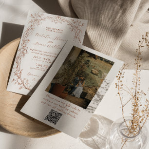 Burnt Orange Terracotta Photo QR Code Wedding  Invitation