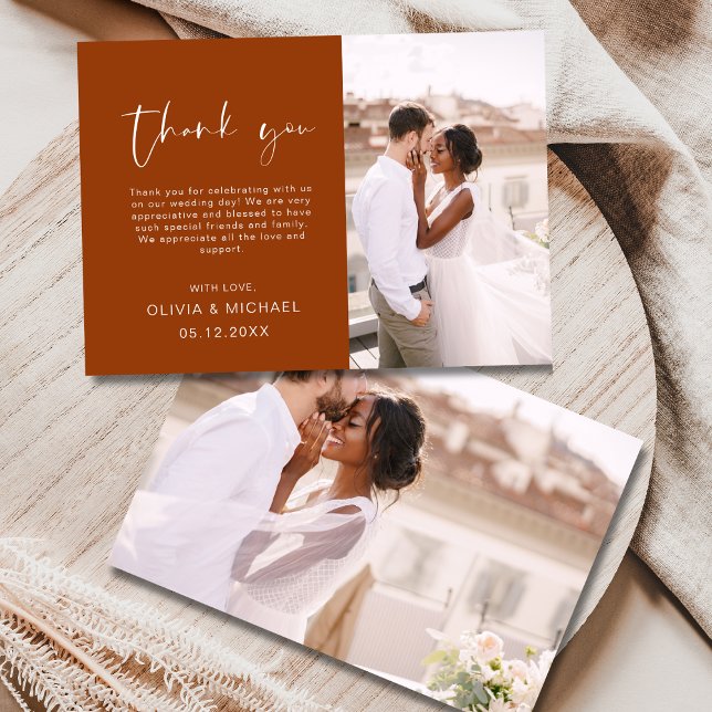 Burnt Orange Terracotta Photo Wedding Thank You (Creator Uploaded)