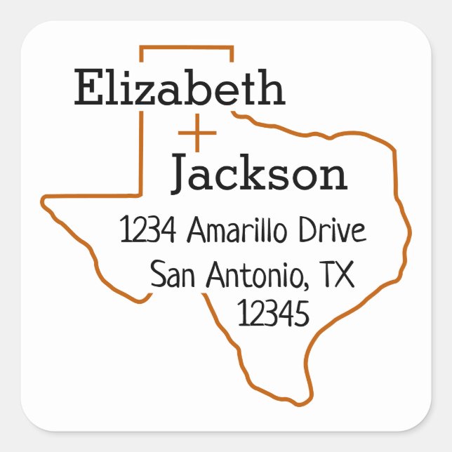 Burnt Orange Texas Outline Couple Address Label (Front)