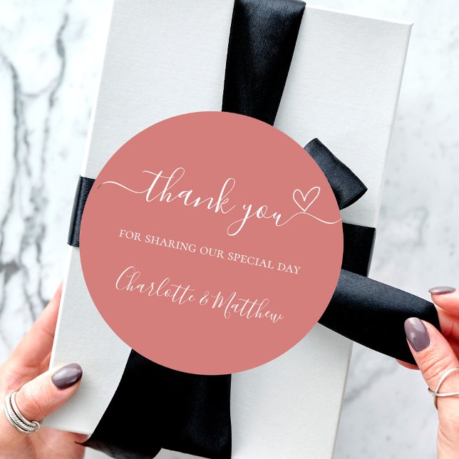 Burnt orange thank you heart wedding classic round sticker (Creator Uploaded)