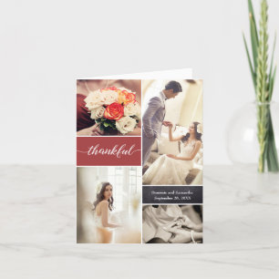 Burnt Orange Thankful Script Custom Photo Wedding Thank You Card