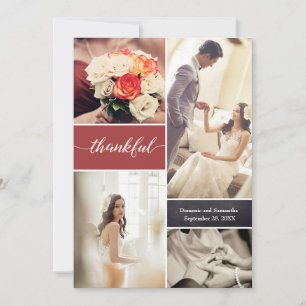 Burnt Orange Thankful Script Custom Photo Wedding  Thank You Card