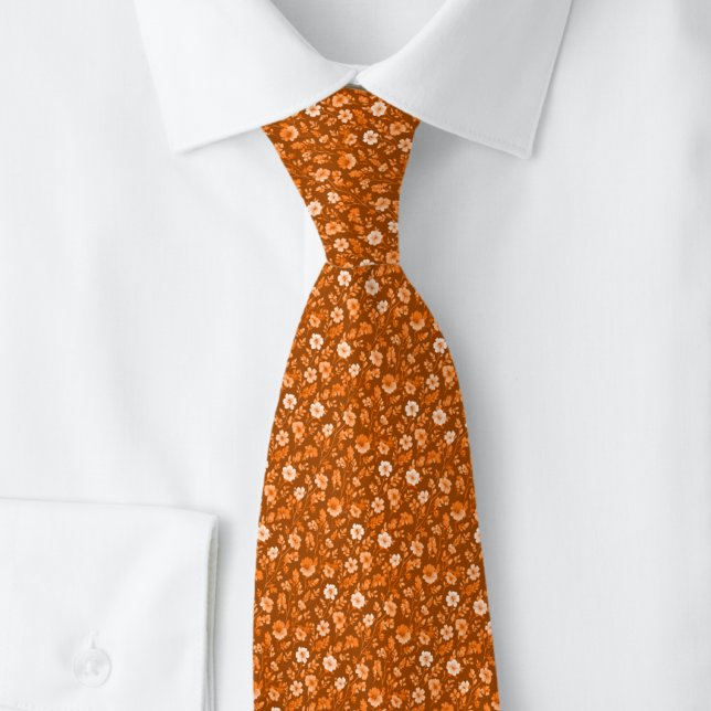 Burnt Orange Tiny Flowers Tie (Creator Uploaded)